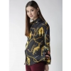 Women's Satin Printed Long Sleeves Standard Length Shirt (Black - Gold)