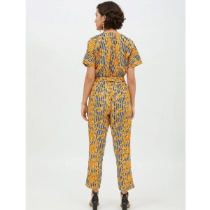 Generic Women's Polyester Printed Half Sleeve Long Jumpsuit (Yellow)