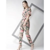 Dropship Women's Polyester Floral Half Sleeve Jumpsuit (Pink)