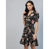 Dropship Women's Polyester Floral Short Sleeve Above Knee Dress (Black)
