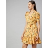 Women's Polyester Floral Short Sleeve Above Knee Dress (Yellow)
