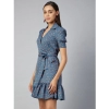 Dropship Women's Polyester Polka Short Sleeve Above Knee Dress (Grey - Coral)