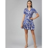 Dropship Women's Polyester Floral Short Sleeve Above Knee Dress (Blue - Purple)