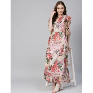 Generic Women's Chiffon Polka Short Sleeve Full Length Dress (Multicolor)