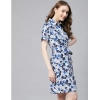 Dropship Women's Polyester Floral Short Sleeve Above Knee Dress (Blue - White)