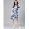 Dropship Women's Polyester Floral Short Sleeve Above Knee Dress (Blue - White)