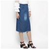 Dropship Women's Denim Washed Buttoned Skirt (Blue)