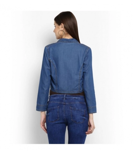 Women's Denim Solid 3-4th Sleeves Shrug (Blue)