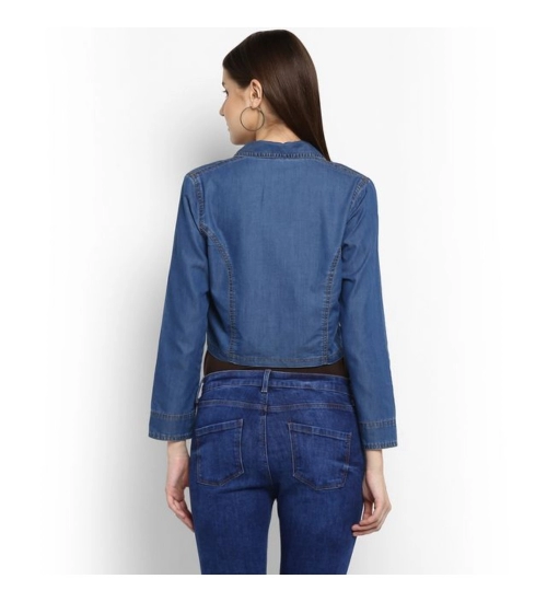 Women's Denim Solid 3-4th Sleeves Shrug (Blue)