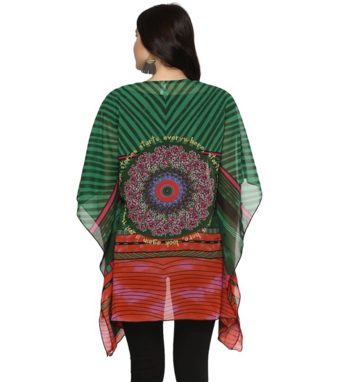 Women's Polyester Printed Kaftan Sleeve Shrug (Green - Multicolor)