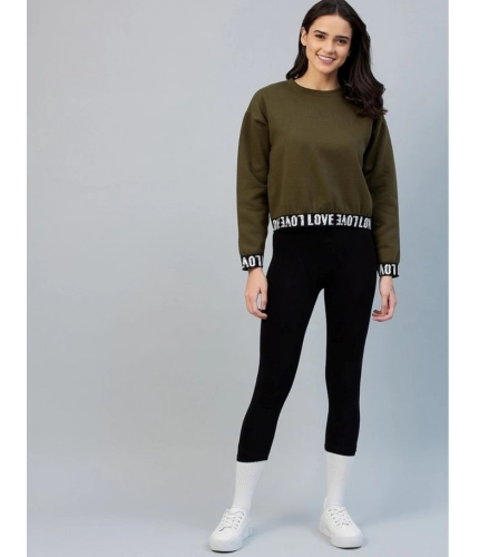 Women's Fleece Solid Long Sleeves Sweatshirt (Olive)
