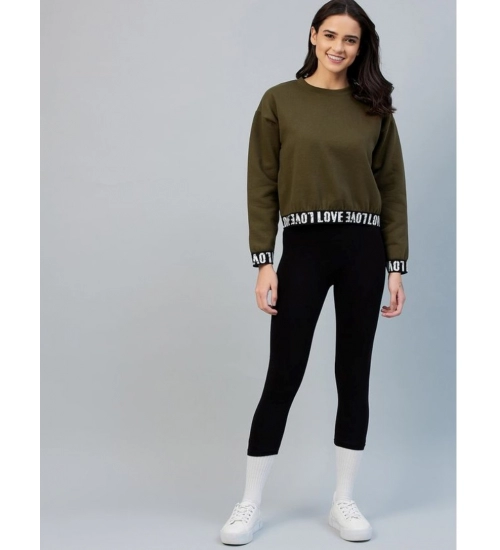 Women's Fleece Solid Long Sleeves Sweatshirt (Olive)