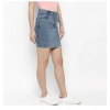 Dropship Women's Denim Draw String Buttoned Skirt (Blue)