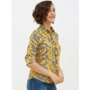 Dropship Women's Polyester Printed Roll Up Sleeve Standard Length Shirt (Mustared)