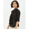 Women's Polyester Ruffled Long Sleeves Standard Length Shirt (Black)