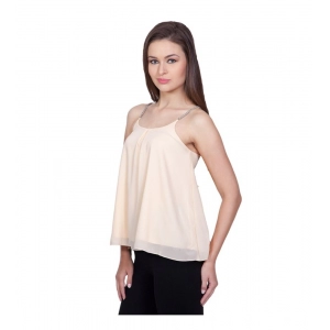 Generic Women's Polyester Solid Shoulder Straps Regular Top (Beige)