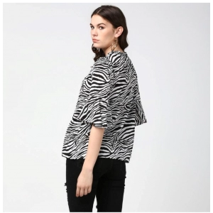 Generic Women's Polyester Animal Print Bell Sleeve Top (Black - White)