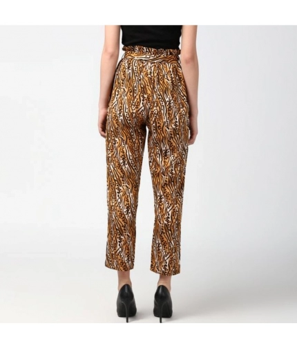 Women's Polyester Animal Print Elasticated Trousers (Orange - Black)