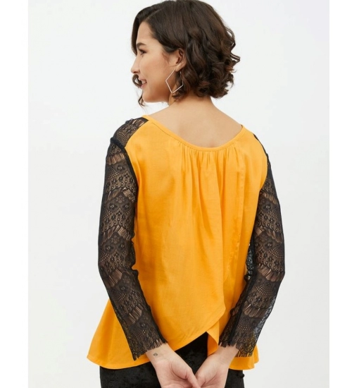 Women's Rayon Lace Inserts Long Sleeves Top (Yellow)