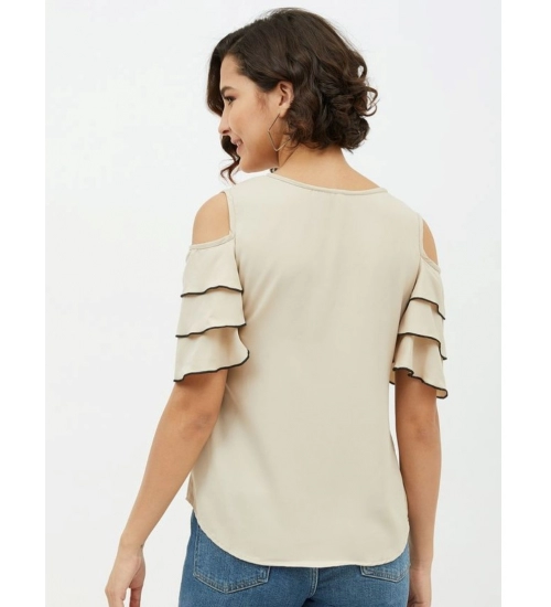Women's Polyester Tiered Cold Shoulder Top (Beige)