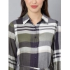 Dropship Women's Cotton Checkered Long Sleeves Above Knee Dress (Olive - White)