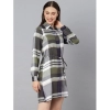Dropship Women's Cotton Checkered Long Sleeves Above Knee Dress (Olive - White)