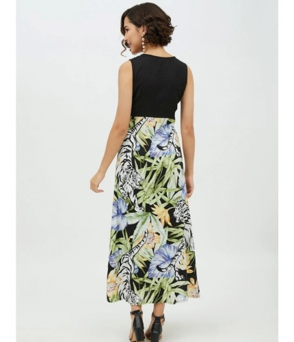 Women's Rayon Floral Sleeveless Calf-length Dress (Multicolor)