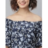 Dropship Women's Polyester Off Shoulder Half Sleeve Above Knee Dress (Blue)