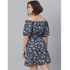 Dropship Women's Polyester Off Shoulder Half Sleeve Above Knee Dress (Blue)