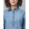 Dropship Women's Denim Solid Long Sleeves Above Knee Dress (Ice Blue)