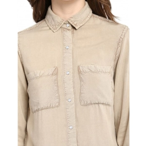 Generic Women's Rayon Solid Long Sleeves Standard Length Shirt (Beige)