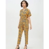 Dropship Women's Polyester Printed Half Sleeve Long Jumpsuit (Yellow)