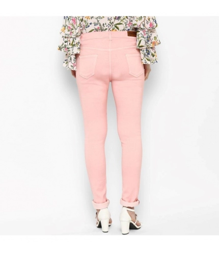 Women's Denim Solid Buttoned Jeans (Pink) Women's Denim Solid Buttoned Jeans (Pink)