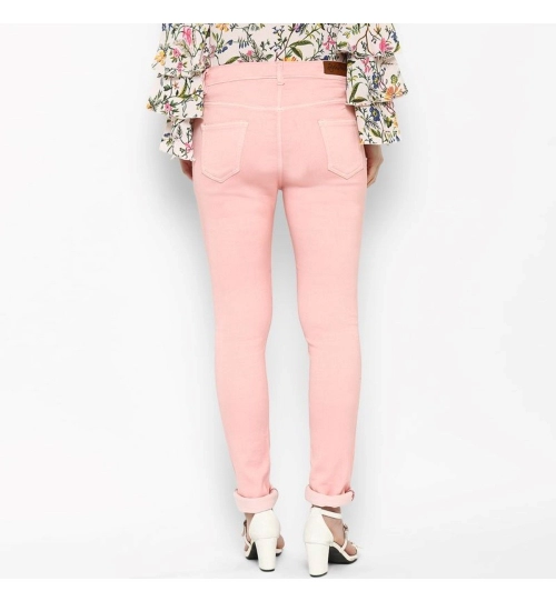 Women's Denim Solid Buttoned Jeans (Pink)
