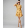 Women's Polyester Floral Short Sleeve Above Knee Dress (Yellow)