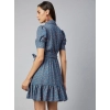 Dropship Women's Polyester Polka Short Sleeve Above Knee Dress (Grey - Coral)