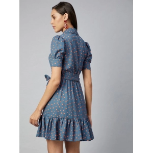 Generic Women's Polyester Polka Short Sleeve Above Knee Dress (Grey - Coral)