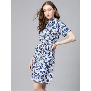 Generic Women's Polyester Floral Short Sleeve Above Knee Dress (Blue - White)