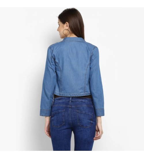Women's Denim Smocking 3-4th Sleeves Shrug (Blue)