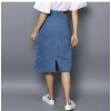 Dropship Women's Denim Washed Buttoned Skirt (Blue)