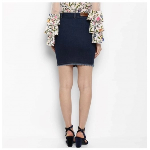 Generic Women's Denim Distressed Buttoned Skirt (Blue)