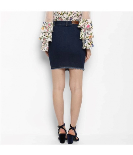 Women's Denim Distressed Buttoned Skirt (Blue)