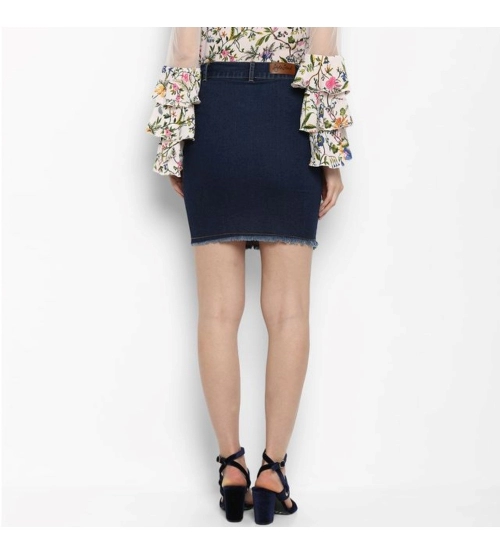 Women's Denim Distressed Buttoned Skirt (Blue)