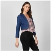 Women's Denim Ruffled Long Sleeves Shrug (Navy Blue) Women's Denim Ruffled Long Sleeves Shrug (Navy Blue)