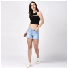 Dropship Women's Denim Solid Buttoned Shorts (Blue)
