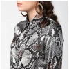 Women's Satin Animal Print Long Sleeves Standard Length Shirt (Black - Grey)