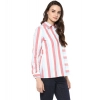 Women's Cotton Striped Roll Up Sleeve Regular Top (Red)