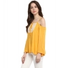 Women's Rayon Embellished Cold Shoulder Regular Top (Mustard Yellow)