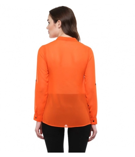 Women's Polyester Solid Long Sleeves Regular Top (Orange)