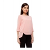 Women's Polyester Solid 3-4th Sleeves Regular Top (Peach)